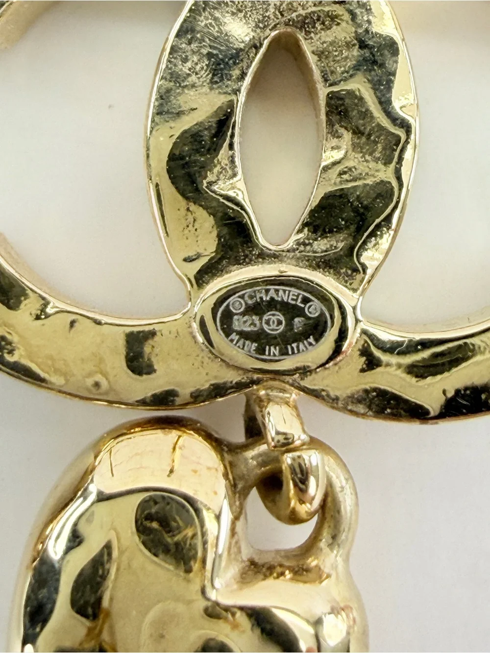 Chanel Metal Crystal CC Heart Drop Earrings Gold